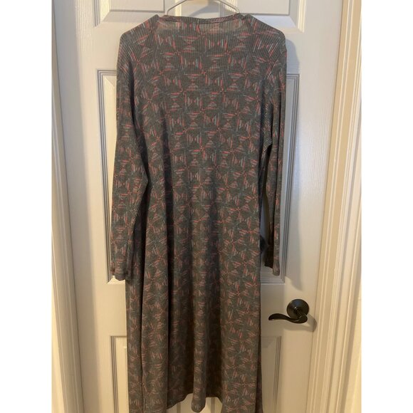 LuLaRoe Sarah Duster Cardigan – Gray Rib Knit, Abstract Print, Pockets, M - Picture 5 of 7